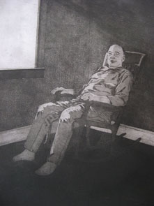 Untitled (old man) (2009) etching on paper - Pui Lee