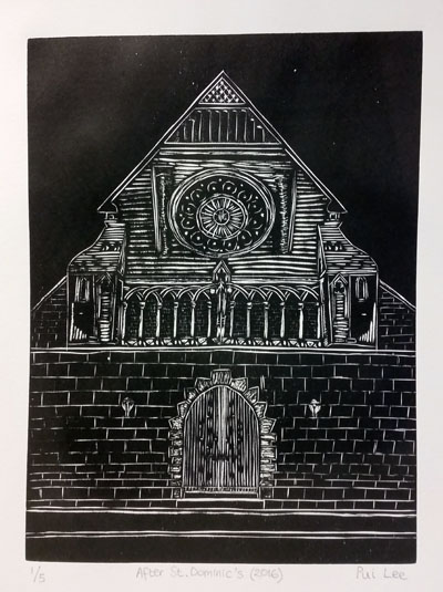 After St. Dominic's (bw) (2016) woodcut on paper - Pui Lee