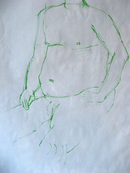 Life Drawing (2007) green ink on paper drawn with twig - Pui Lee