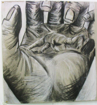Life drawing (with hand) (2005) chalk and charcoal on paper - Pui Lee