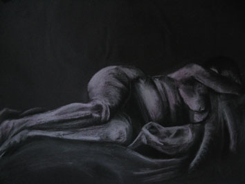 Life Drawing (2005) chalk and charcoal on black paper - Pui Lee