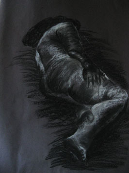 Life Drawing (2005) charcoal and chalk on black paper - Pui Lee
