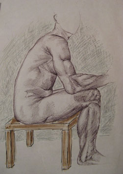 Study of Seated Male (2005) mixed media on paper - Pui Lee