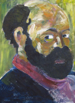 Cezanne With Fake Beard (2006) oil paint on board - Pui Lee
