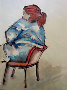 Sat Down (2005) rollerball and watercolour on paper - Pui Lee