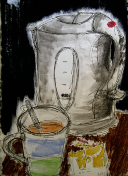 Still Life (kettle) (2004) mixed media on paper - Pui Lee