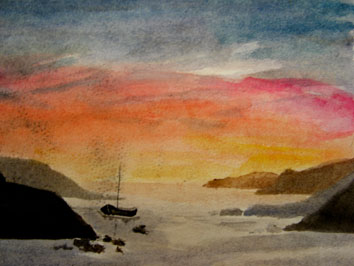 Untitled (sunset at sea) (2005) watercolour on paper - Pui Lee